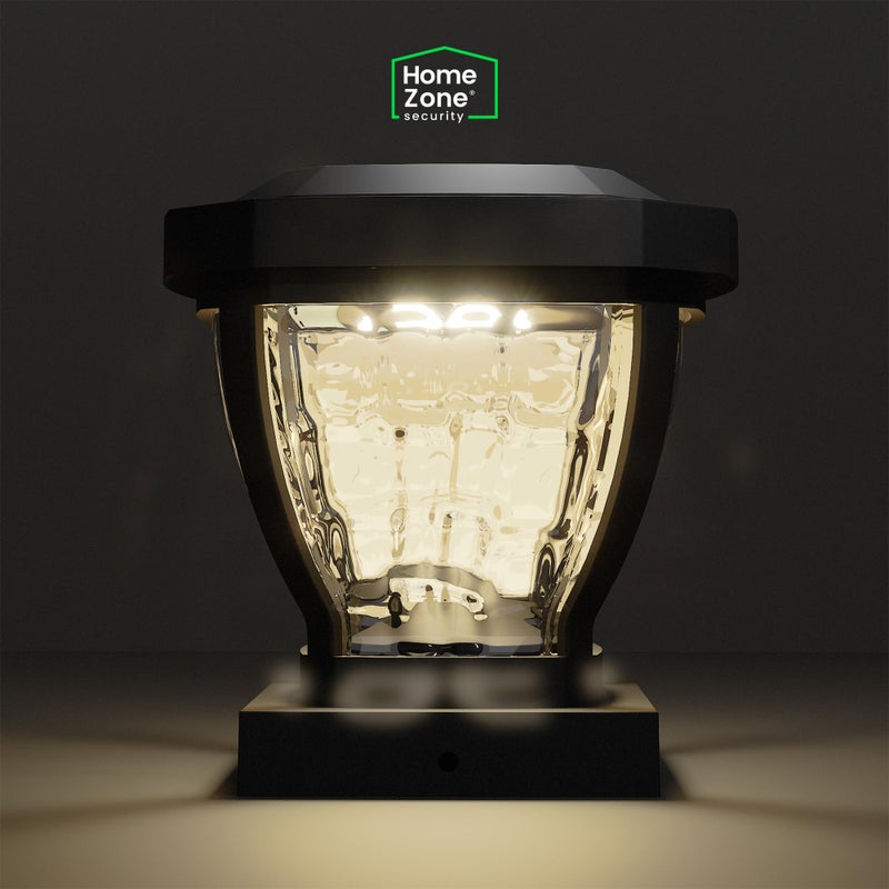 Home Zone Security Solar Post Cap Lights - Decorative Glass LED Outdoor Fits 3.5 x 3.5 in. Post Lights, Black (2-Pack) - Image 3